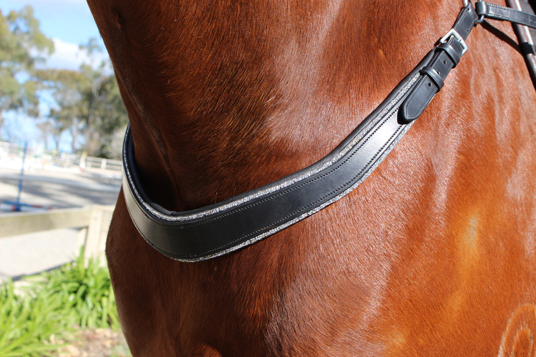 Saddle Co ‘Bling’ Balance Breastplate™- Black Leather with Silver Rhinestone