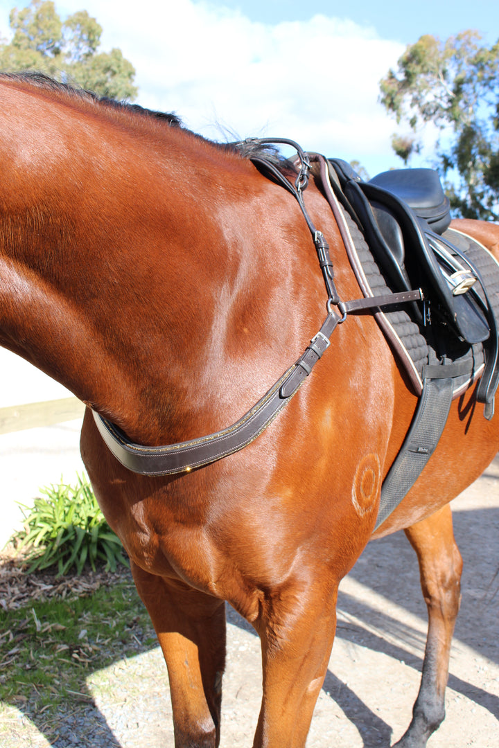 Saddle Co ‘Bling’ Balance Breastplate™- Brown Leather with Gold Rhinestone